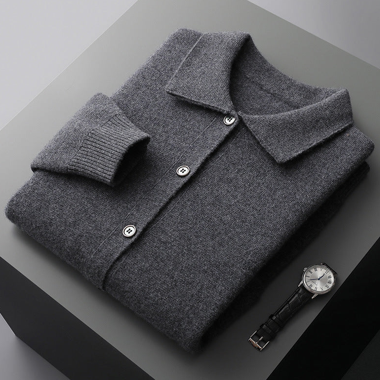 Men's Wool Polo Cardigan: Retro Pocket Coat