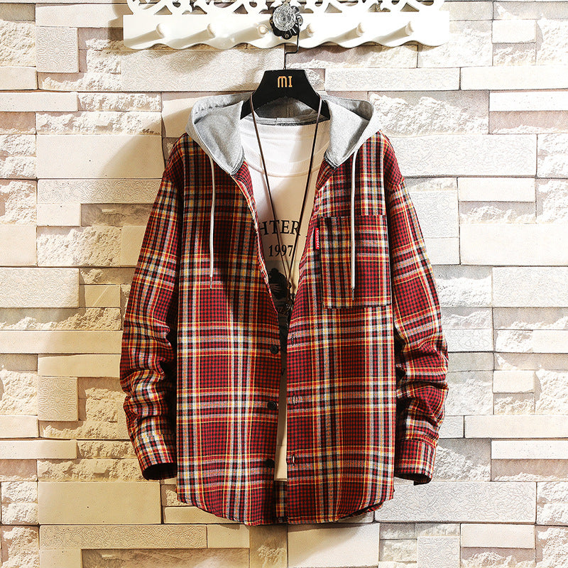 Relaxed Hooded Plaid Shirt