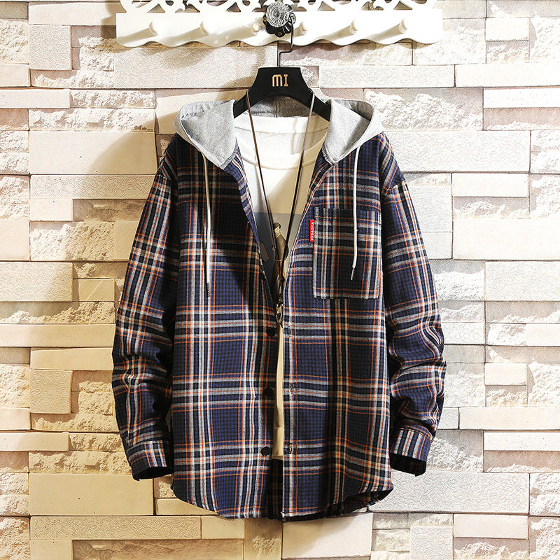 Relaxed Hooded Plaid Shirt