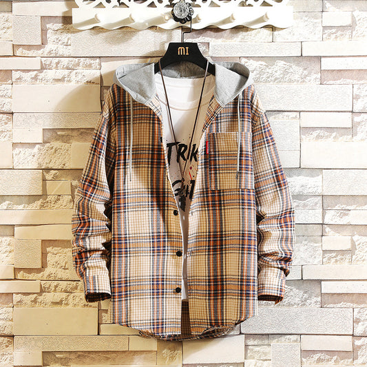 Relaxed Hooded Plaid Shirt