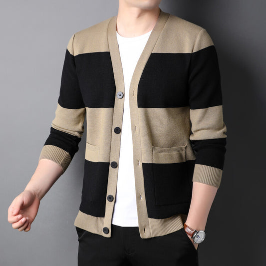 Men’s Striped Single-Breasted Cardigan – Casual Spring/Autumn Sweater