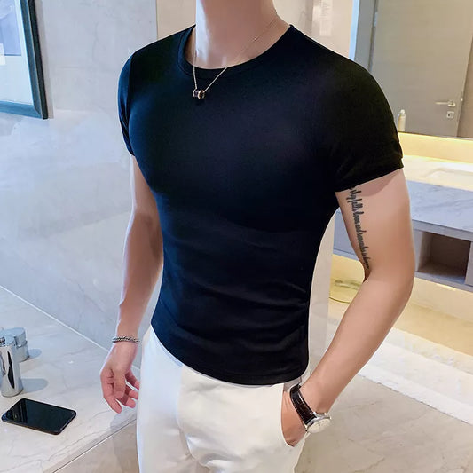 Neck Tops Men Thin Slim Fit T-shirt