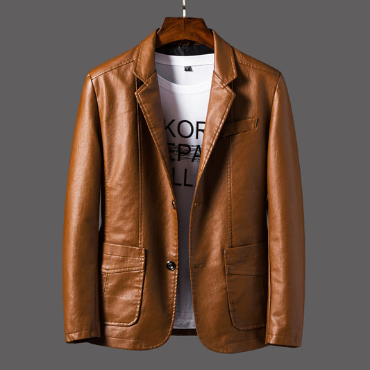 Thin Lapel Men's Leather Jacket