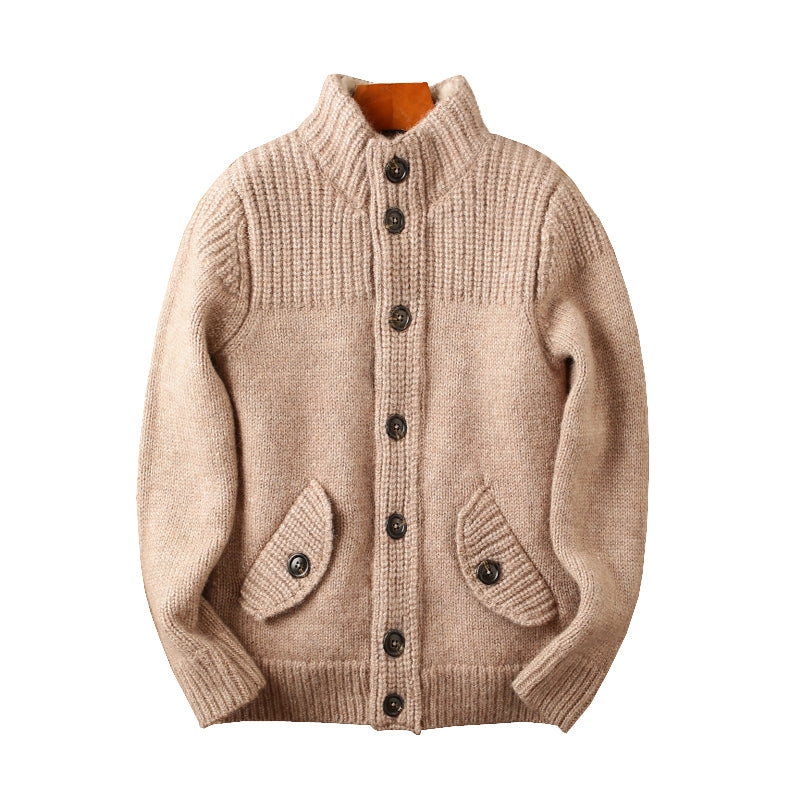 Premium Wool Stand-up Collar Knitted Cardigan for Men