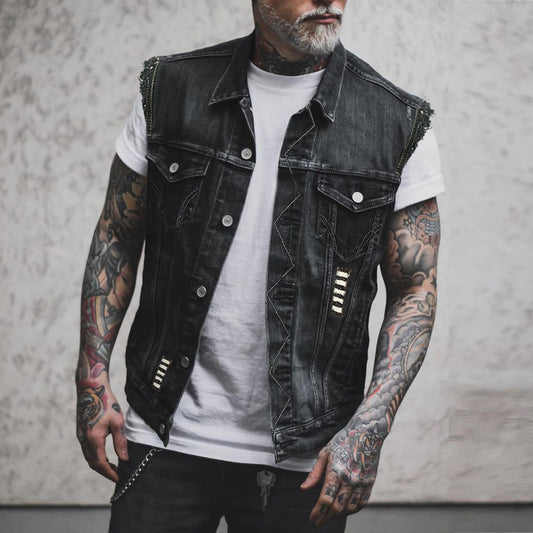 Vintage-Inspired Sleeveless Denim Vest